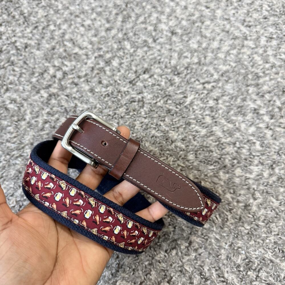 Vineyard Vines Beer & Chicken Wing Belt Made in USA Men's Size 36 Leather
